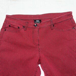 W by Worth houndstooth like pattern black and red skinny stretch pants size 6